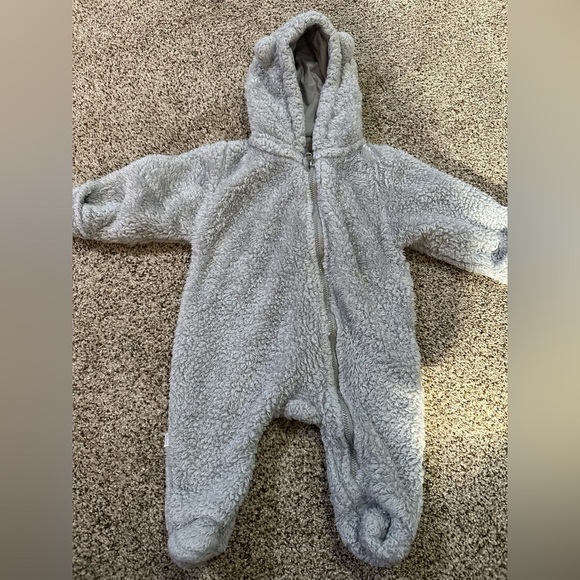 Baby snowsuit fleece lined onsie warm hooded romper - Picture 6 of 7